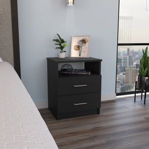 English Elm Napoles Nightstand with Two Smooth-Glide Drawers and Open Shelf for Compact, Organized Living Room Black 22.8 L x 17.3 W x 5.9 H B07091967