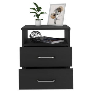 English Elm Napoles Nightstand with Two Smooth-Glide Drawers and Open Shelf for Compact, Organized Living Space Black 22.8 L x 17.3 W x 5.9 H B20091967