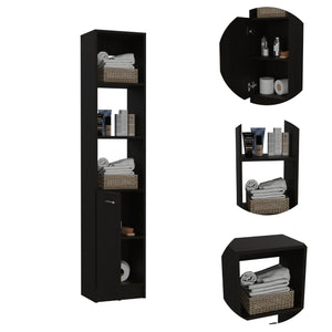 English Elm Malaga Linen Cabinet with Versatile Storage Shelves, Single Door Design, Durable Particle Board Finish Black 68.1 L x 17.7 W x 3.1 H B07091941