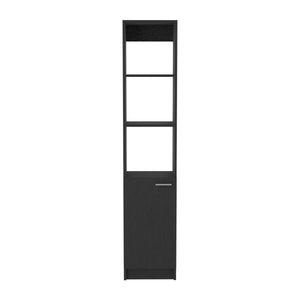 English Elm Malaga Linen Cabinet with Concealed Door and Three Open Shelves, 63" Tall Space-Saving Storage Solution Black 68.1 L x 17.7 W x 3.1 H B20091941