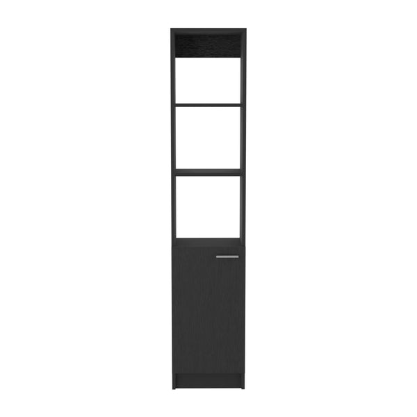 English Elm Malaga Linen Cabinet with Concealed Door and Three Open Shelves, 63" Tall Space-Saving Storage Solution Black 68.1 L x 17.7 W x 3.1 H B20091941