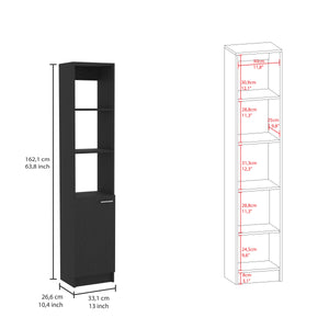 English Elm Malaga Linen Cabinet with Concealed Door and Three Open Shelves, 63" Tall Space-Saving Storage Solution Black 68.1 L x 17.7 W x 3.1 H B20091941