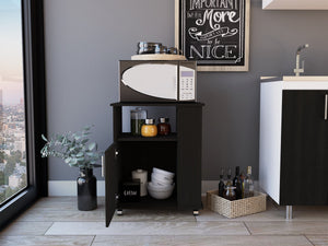 English Elm Kit lower microwave cabinet with single door and three side shelves, durable particleboard storage solution Black 30.3 L x 24.8 W x 6.3 H B07091950