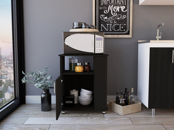 English Elm Kit lower microwave cabinet with single door and three side shelves, durable particleboard storage solution Black 30.3 L x 24.8 W x 6.3 H B07091950