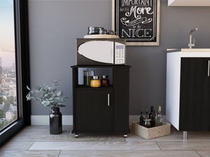 English Elm Kit lower microwave cabinet with single door and three side shelves, durable particleboard storage solution Black 30.3 L x 24.8 W x 6.3 H B07091950