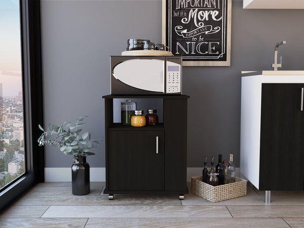 English Elm Kit lower microwave cabinet with single door and three side shelves, durable particleboard storage solution Black 30.3 L x 24.8 W x 6.3 H B07091950