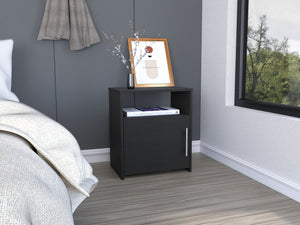 English Elm Nordico Modern Nightstand - Sleek Black End Table With Open Shelf & Cabinet, Perfect For Small Spaces B07091970