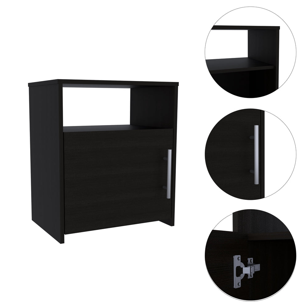 English Elm Nordico Modern Nightstand - Sleek Black End Table With Open Shelf & Cabinet, Perfect For Small Spaces B07091970