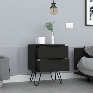 English Elm Augusta Modern Nightstand with Two Drawers and Hairpin Legs – Slim Industrial Storage Solution Black 23.6 L x 22.8 W x 7.1 H B07092070