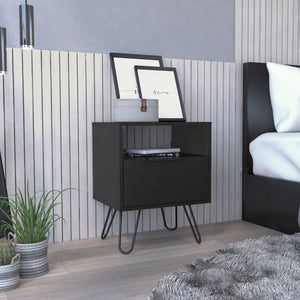 English Elm Augusta Modern Two-Drawer Nightstand with Hairpin Legs, Aluminum Handles, Compact Storage Solution Black 26.8 L x 23.2 W x 5.1 H B20092072