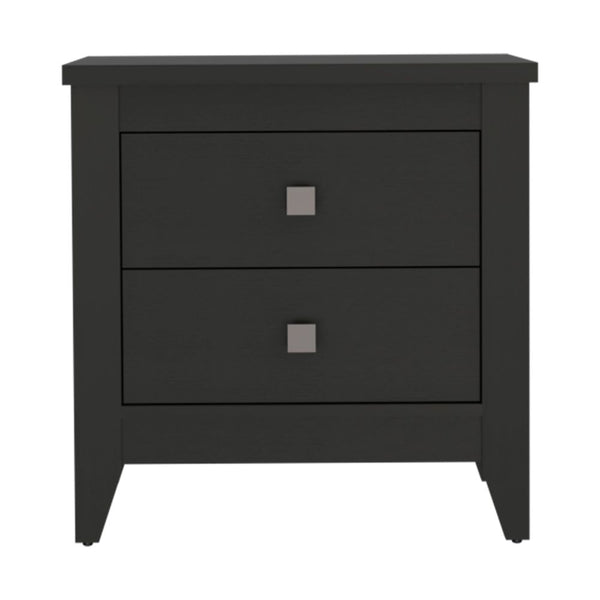 English Elm Amara Mid-Century Nightstand with Two Drawers, Black Particle Board, Space-Saving 15.7x26.6x24.25" B07091819