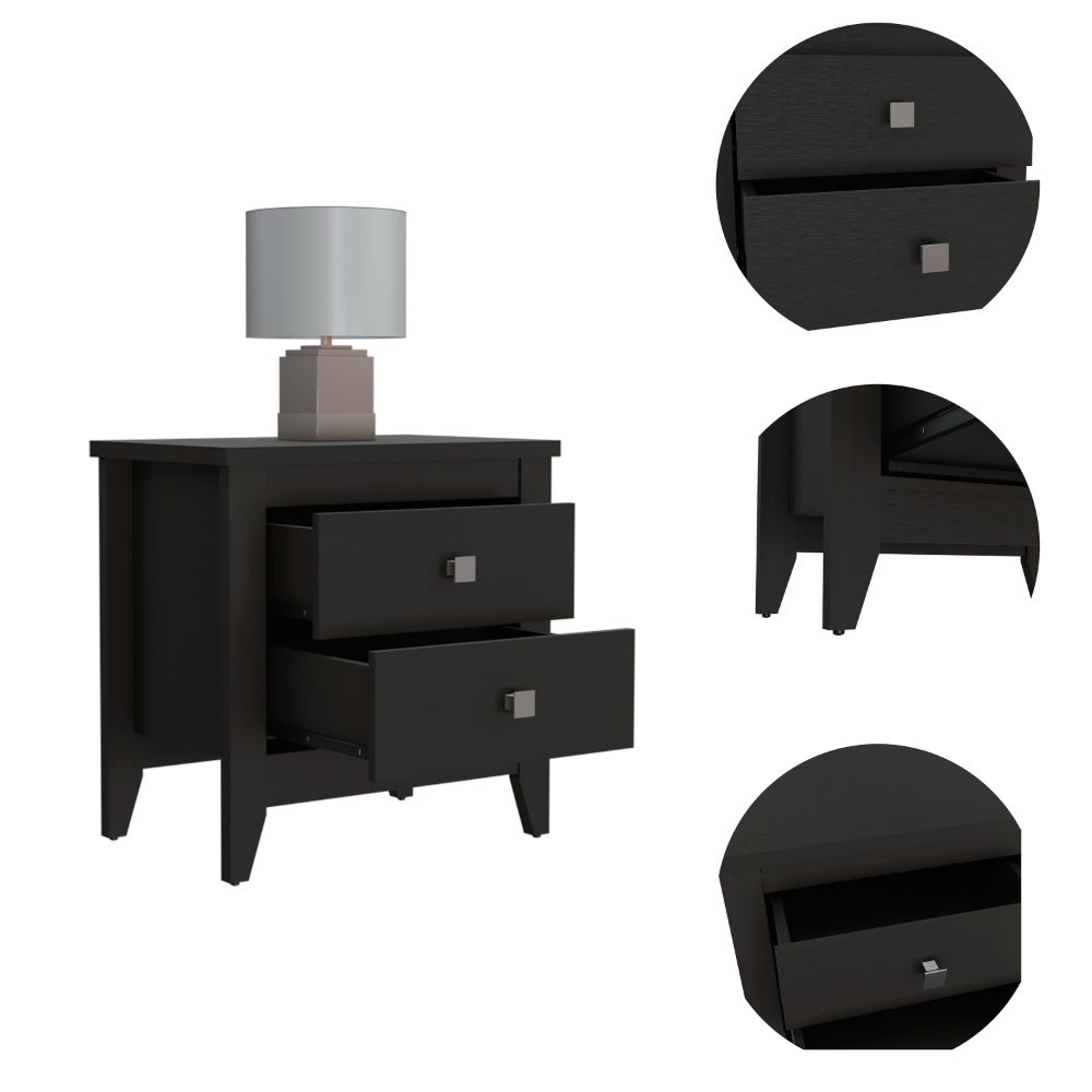English Elm Amara Black Nightstand with Two Smooth-Glide Drawers, Slim Profile & Sturdy Wooden Legs for Small Spaces B20091819