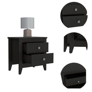 English Elm Amara Black Nightstand with Two Smooth-Glide Drawers, Slim Profile & Sturdy Wooden Legs for Small Spaces B20091819