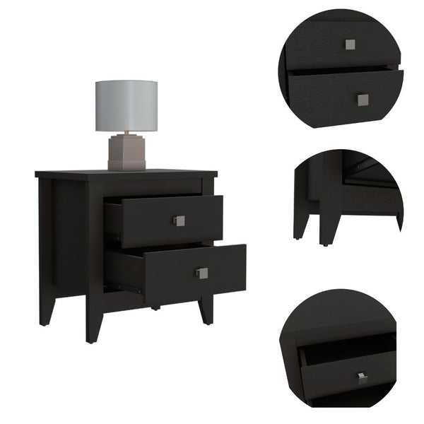 English Elm Amara Black Nightstand with Two Smooth-Glide Drawers, Slim Profile & Sturdy Wooden Legs for Small Spaces B20091819