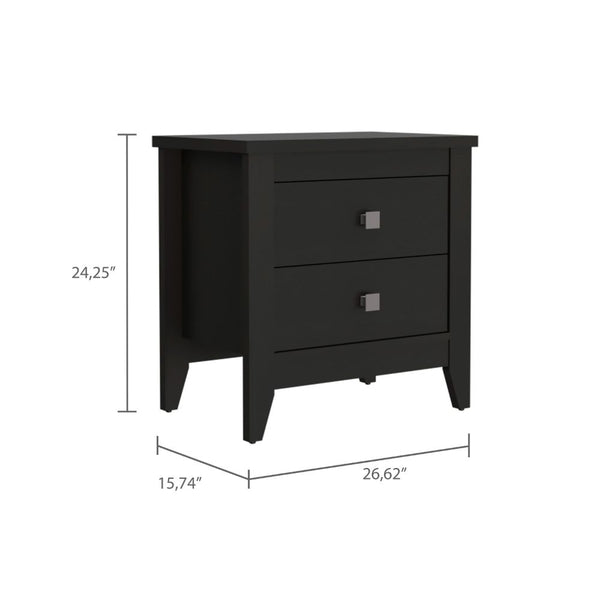 English Elm Amara Black Nightstand with Two Smooth-Glide Drawers, Slim Profile & Sturdy Wooden Legs for Small Spaces B20091819