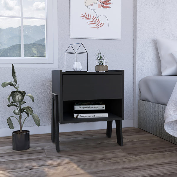 English Elm Joy Nightstand with Spacious Drawer and Open Shelf, Sleek Handle-Free Design for Small Spaces Black 22.8 L x 20.9 W x 5.5 H B07091917