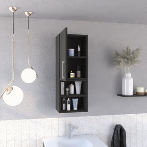 English Elm Madrid Black Medicine Cabinet with Metal Handle, Single Door, 2 Interior + 2 External Shelves, Sleek Finish B07092091