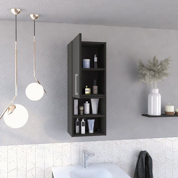 English Elm Madrid Black Medicine Cabinet with Metal Handle, Single Door, 2 Interior + 2 External Shelves, Sleek Finish B07092091