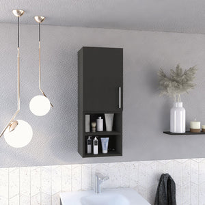 English Elm Madrid Black Medicine Cabinet with Metal Handle, Single Door, 2 Interior + 2 External Shelves, Sleek Finish B07092091