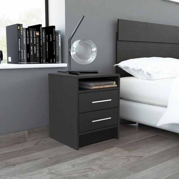 English Elm Eter Smart Nightstand with Two Smooth-Glide Drawers and Top Shelf — Compact, Modern Storage Solution Black 19.7 L x 22.8 W x 5.9 H B20091863