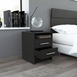English Elm Eter Compact Nightstand with Two Smooth-Glide Drawers and Top Shelf for Smart Space Saving_x0008_ Black 19.7 L x 22.8 W x 5.9 H B07091863