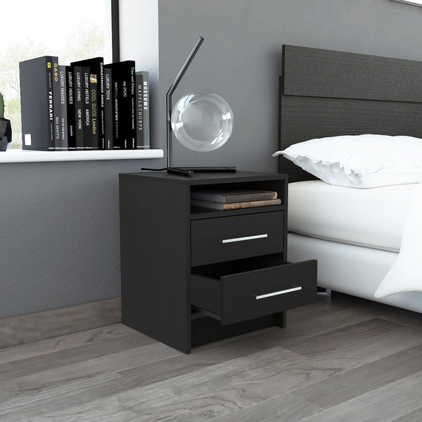 English Elm Eter Compact Nightstand with Two Smooth-Glide Drawers and Top Shelf for Smart Space Saving_x0008_ Black 19.7 L x 22.8 W x 5.9 H B07091863