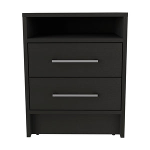 English Elm Eter Compact Nightstand with Two Smooth-Glide Drawers and Top Shelf for Smart Space Saving_x0008_ Black 19.7 L x 22.8 W x 5.9 H B07091863