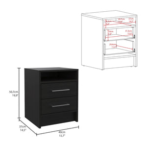 English Elm Eter Smart Nightstand with Two Smooth-Glide Drawers and Top Shelf — Compact, Modern Storage Solution Black 19.7 L x 22.8 W x 5.9 H B20091863