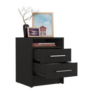 English Elm Eter Smart Nightstand with Two Smooth-Glide Drawers and Top Shelf — Compact, Modern Storage Solution Black 19.7 L x 22.8 W x 5.9 H B20091863