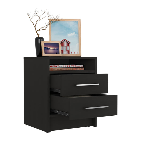 English Elm Eter Smart Nightstand with Two Smooth-Glide Drawers and Top Shelf — Compact, Modern Storage Solution Black 19.7 L x 22.8 W x 5.9 H B20091863