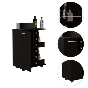 English Elm Bar Cart with Wine Cubbies Open Shelves Locking Casters and Cabinet Storage B07091824