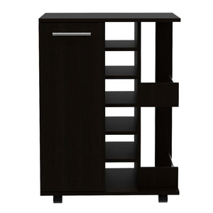 English Elm Bar Cart with Wine Cubbies Open Shelves Locking Casters and Cabinet Storage B07091824