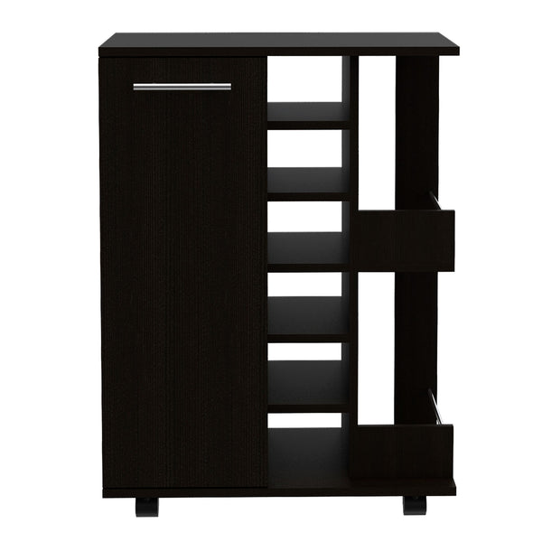 English Elm Bar Cart with Wine Cubbies Open Shelves Locking Casters and Cabinet Storage B07091824