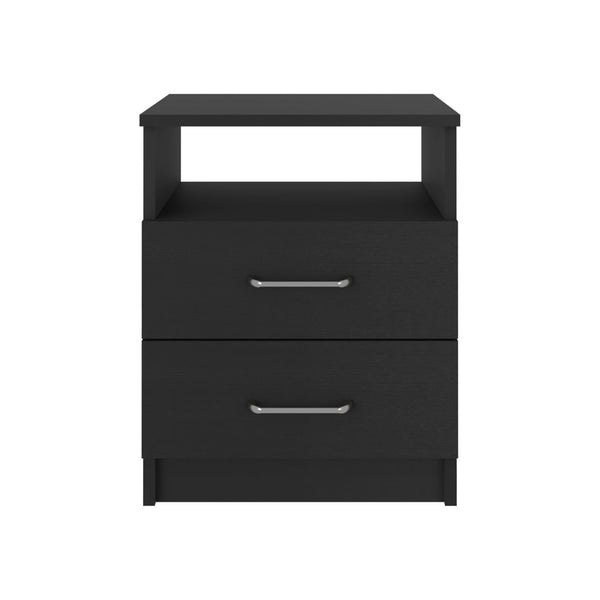 English Elm Napoles Nightstand with Two Smooth-Glide Drawers and Open Shelf for Compact, Organized Living Space Black 22.8 L x 17.3 W x 5.9 H B20091967