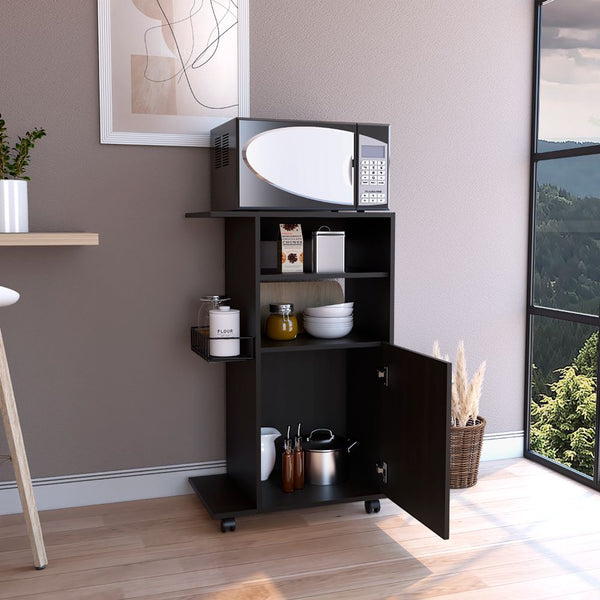 English Elm DEPOT Opal Kitchen Cart Black – Single-Door Cabinet with Microwave Countertop, Mobile 4-Caster Unit B097133124