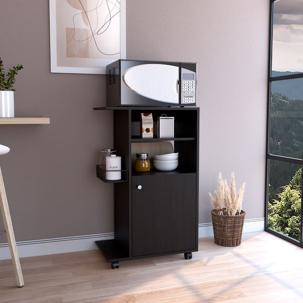 English Elm DEPOT Opal Kitchen Cart Black – Single-Door Cabinet with Microwave Countertop, Mobile 4-Caster Unit B097133124