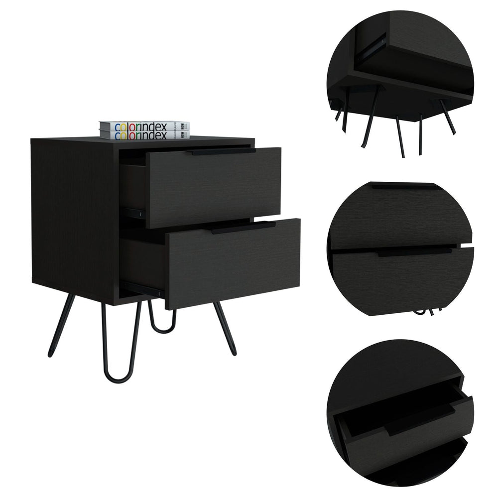 English Elm Augusta Modern Two-Drawer Nightstand with Hairpin Legs, Aluminum Handles, Compact Storage Solution Black 23.6 L x 22.8 W x 7.1 H B20092070