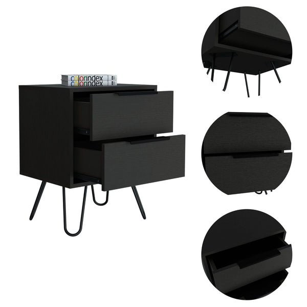 English Elm Augusta Modern Two-Drawer Nightstand with Hairpin Legs, Aluminum Handles, Compact Storage Solution Black 23.6 L x 22.8 W x 7.1 H B20092070