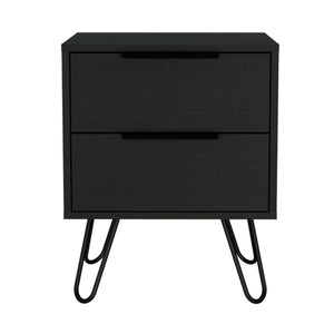 English Elm 2 Nightstand Hairpin Legs Two Drawers Black – Modern 35" Top, 7.6" Legs, Compact Storage, Sleek Particleboard Design B097132918