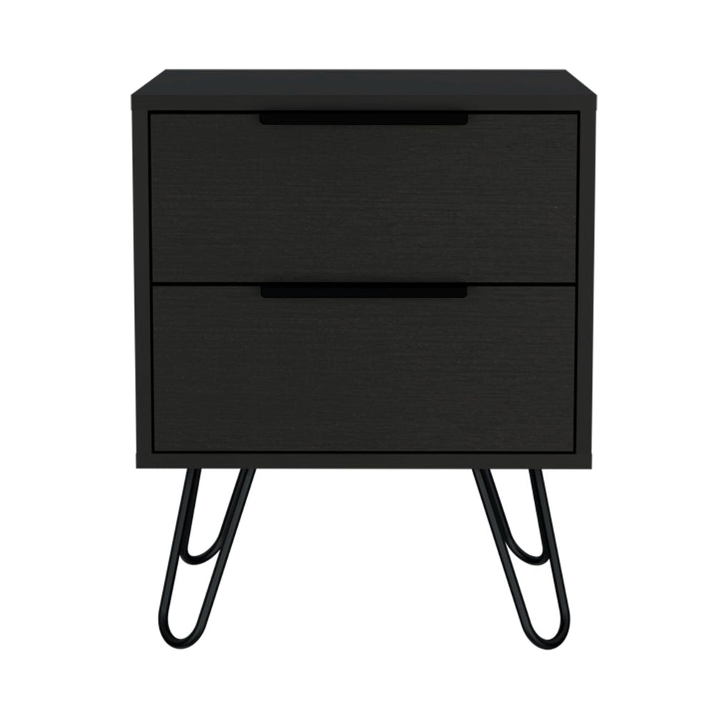 English Elm Augusta Modern Two-Drawer Nightstand with Hairpin Legs, Aluminum Handles, Compact Storage Solution Black 23.6 L x 22.8 W x 7.1 H B20092070