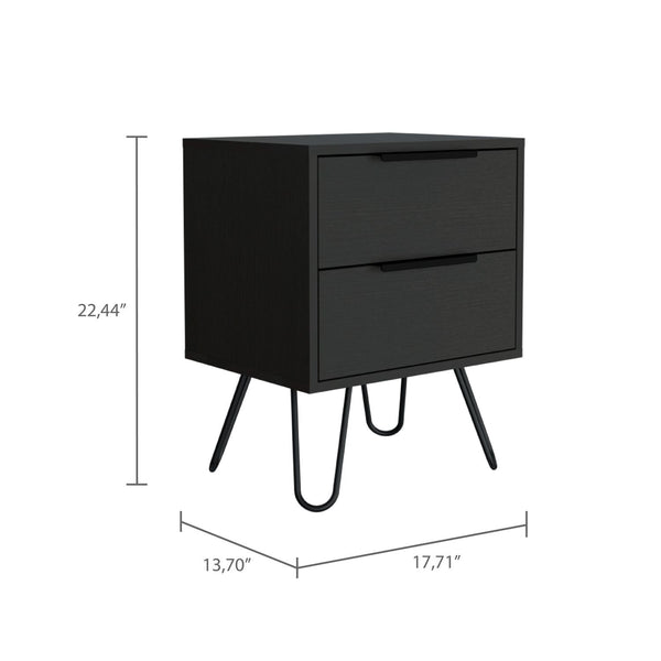 English Elm Augusta Modern Two-Drawer Nightstand with Hairpin Legs, Aluminum Handles, Compact Storage Solution Black 23.6 L x 22.8 W x 7.1 H B20092070