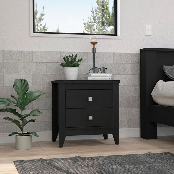 English Elm Nightstand with Two Drawers and Sturdy Four-Leg Frame, Superior Top, Compact 26.62" W Surface Black 27.95 L x 20.86 W x 6.69 H B097133114