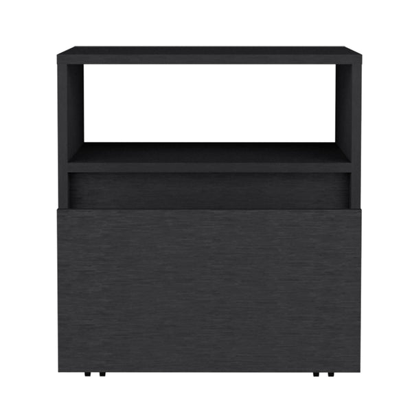 English Elm Nightstand Wasilla 20"H with Drawer, Open Shelf and Smooth Casters for Modern Bedroom Storage and Ease Black 22.83 L x 19.68 W x 5.91 H B097133212