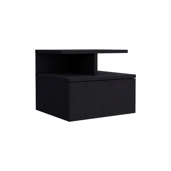 English Elm Floating Nightstand Sleek Wall-Mounted Cement-Look Organizer with Single Drawer and Two Shelves for Compact Bedrooms and Modern Minimalist Spaces Black 17.71 L x 17.32 W x 3.94 H B097133172
