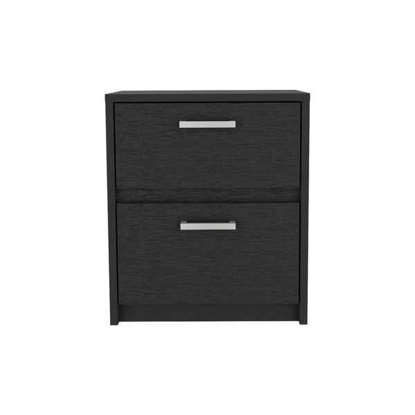 English Elm Trivor Compact 2-Drawer Nightstand Black – Space-Saving Particle Board End Table with Metal Handles, Easy Assembly B20092122