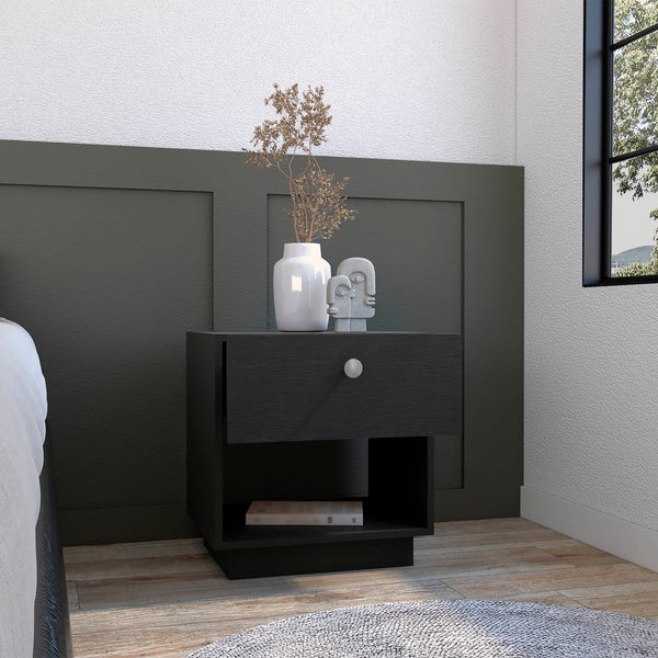 English Elm Single Drawer Nightstand with Large Open Shelf and Smooth-Glide Drawer for Bedroom Storage Essentials Black 22.04 L x 18.89 W x 5.12 H B097133072