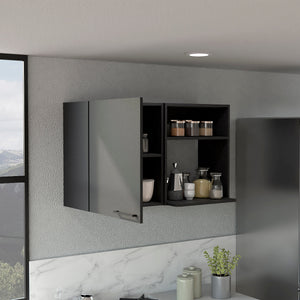 English Elm Stackable Wall Storage Cabinet 24" H with Door, 2 Internal + 2 Side Shelves, Black, 11 lb Capacity B097133150