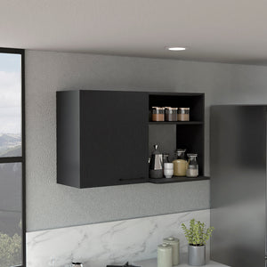English Elm Stackable Wall Storage Cabinet 24" H with Door, 2 Internal + 2 Side Shelves, Black, 11 lb Capacity B097133150