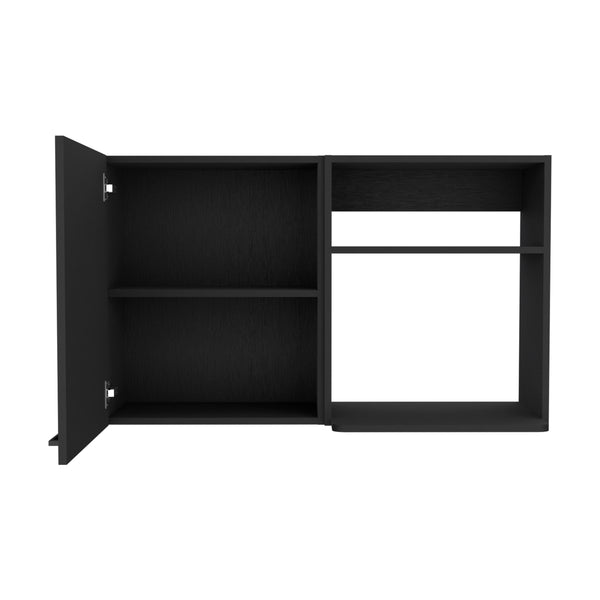 English Elm Stackable Wall Storage Cabinet 24" H with Door, 2 Internal + 2 Side Shelves, Black, 11 lb Capacity B097133150