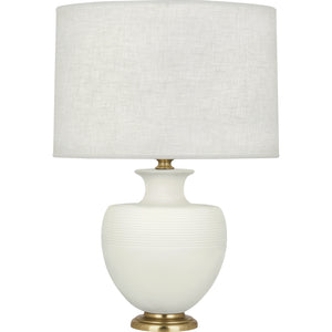 Robert Abbey Matte Lily Michael Berman Atlas Table Lamp Matte Lily Glazed Ceramic with Modern Brass Accents Oyster Linen Shade